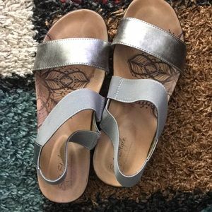 Gently used Hush Puppies Silver sandals